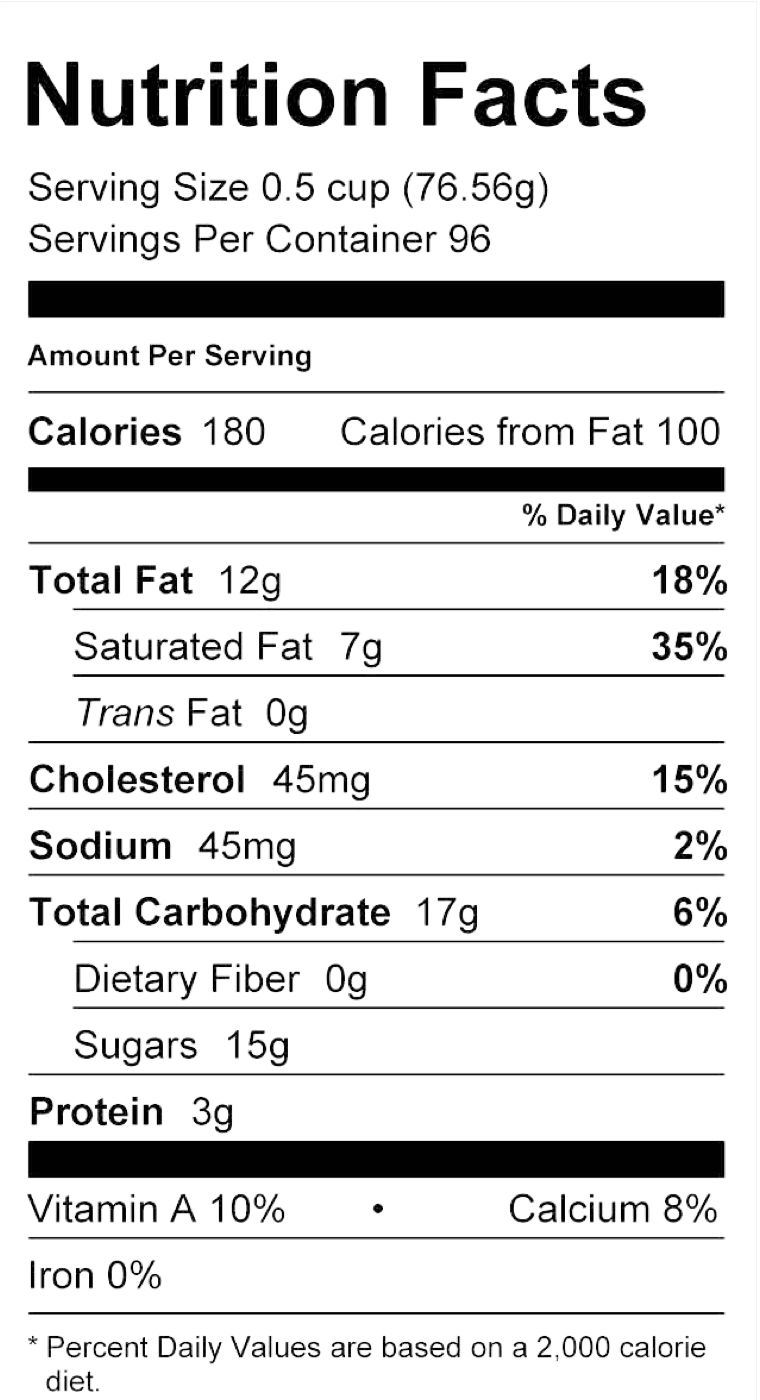 Nutrition Facts for Kori's Coffee