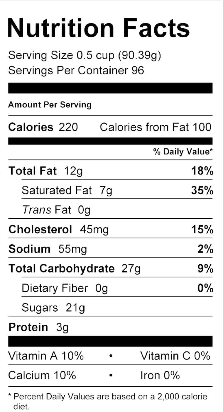 Nutrition Facts for Taneum Meadows Blueberry Cheesecake
